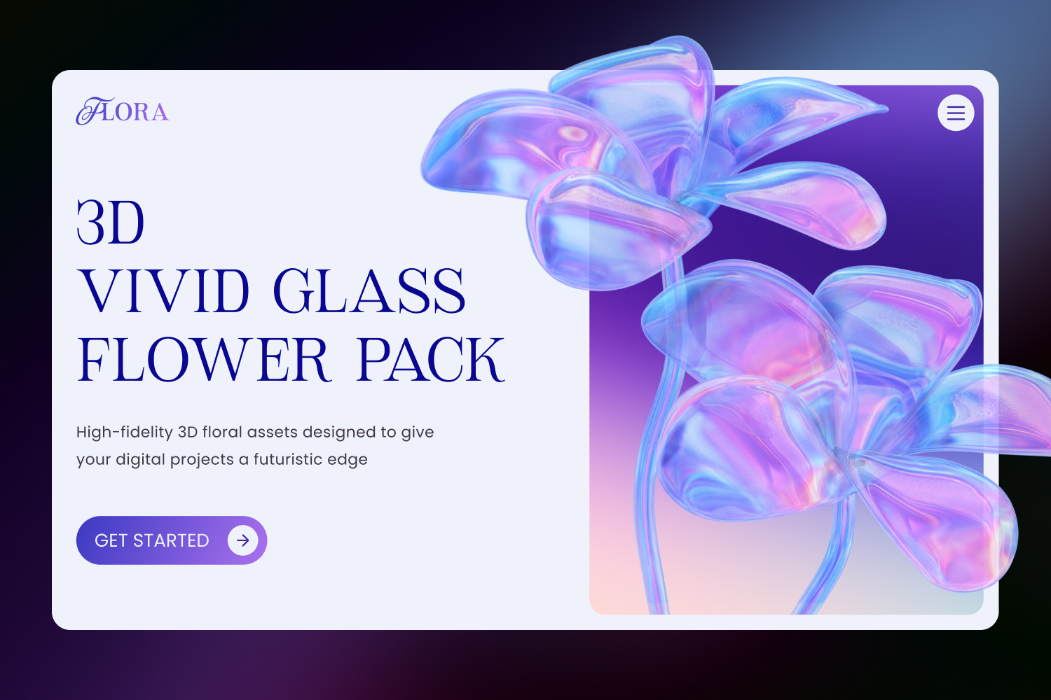 3D Vivid Glass Flower Pack Cover